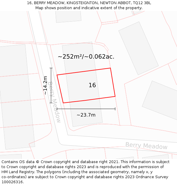 16, BERRY MEADOW, KINGSTEIGNTON, NEWTON ABBOT, TQ12 3BL: Plot and title map