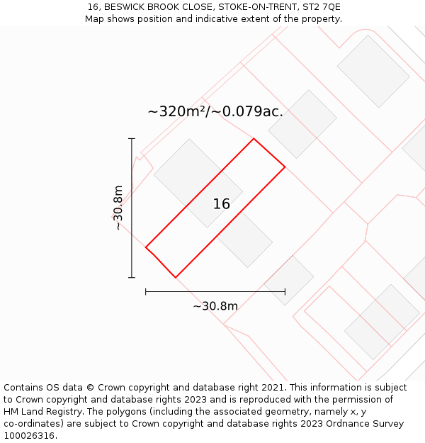 16, BESWICK BROOK CLOSE, STOKE-ON-TRENT, ST2 7QE: Plot and title map