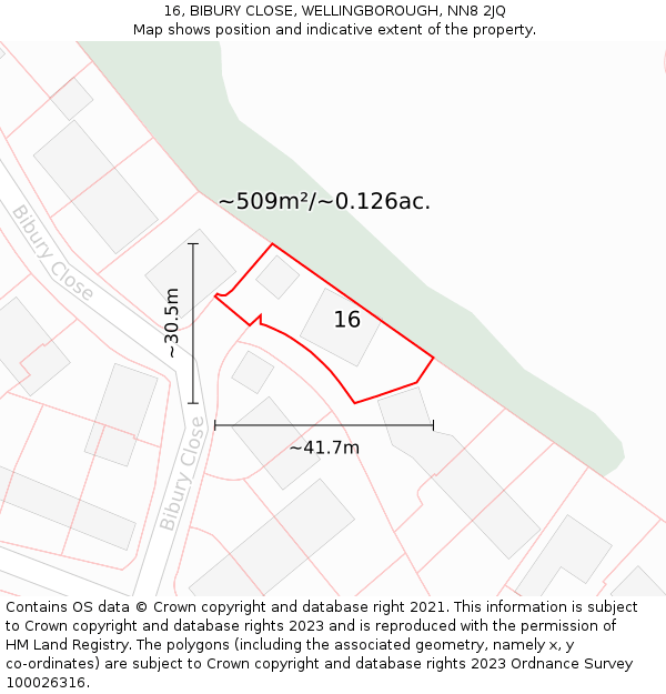 16, BIBURY CLOSE, WELLINGBOROUGH, NN8 2JQ: Plot and title map