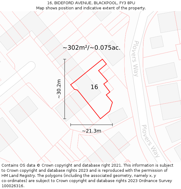 16, BIDEFORD AVENUE, BLACKPOOL, FY3 8PU: Plot and title map