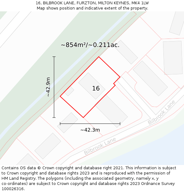 16, BILBROOK LANE, FURZTON, MILTON KEYNES, MK4 1LW: Plot and title map