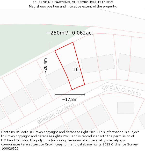 16, BILSDALE GARDENS, GUISBOROUGH, TS14 8DG: Plot and title map