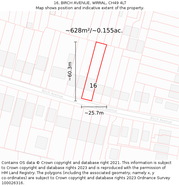 16, BIRCH AVENUE, WIRRAL, CH49 4LT: Plot and title map