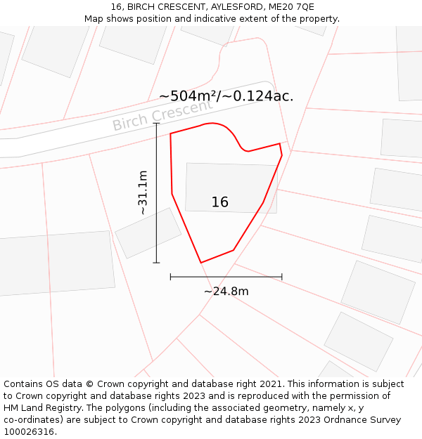 16, BIRCH CRESCENT, AYLESFORD, ME20 7QE: Plot and title map