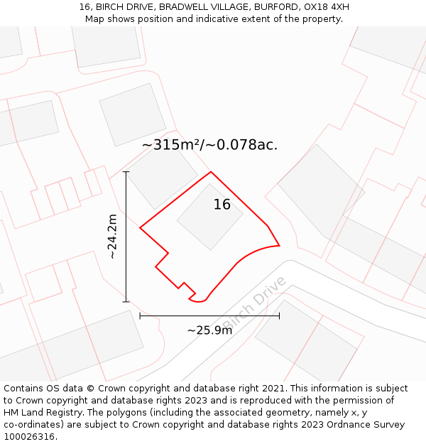 16, BIRCH DRIVE, BRADWELL VILLAGE, BURFORD, OX18 4XH: Plot and title map