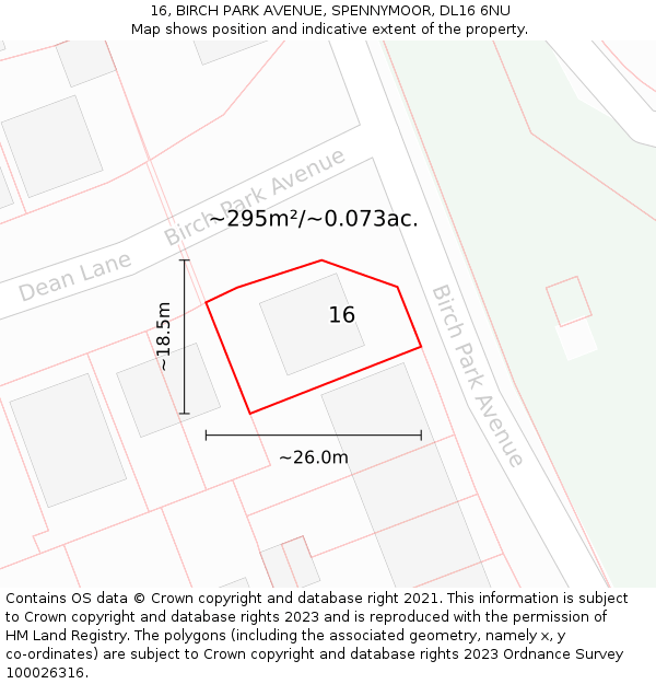 16, BIRCH PARK AVENUE, SPENNYMOOR, DL16 6NU: Plot and title map