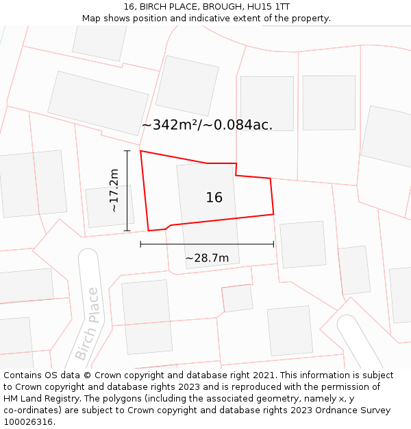 16, BIRCH PLACE, BROUGH, HU15 1TT: Plot and title map
