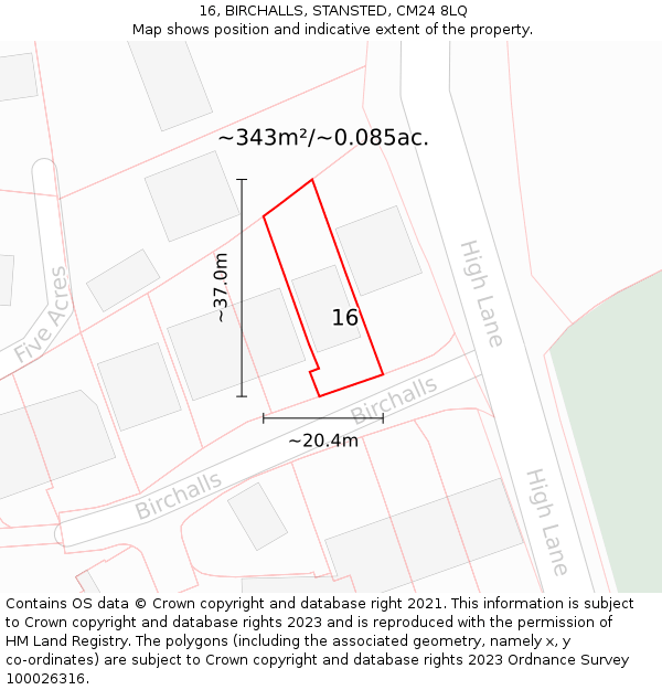 16, BIRCHALLS, STANSTED, CM24 8LQ: Plot and title map