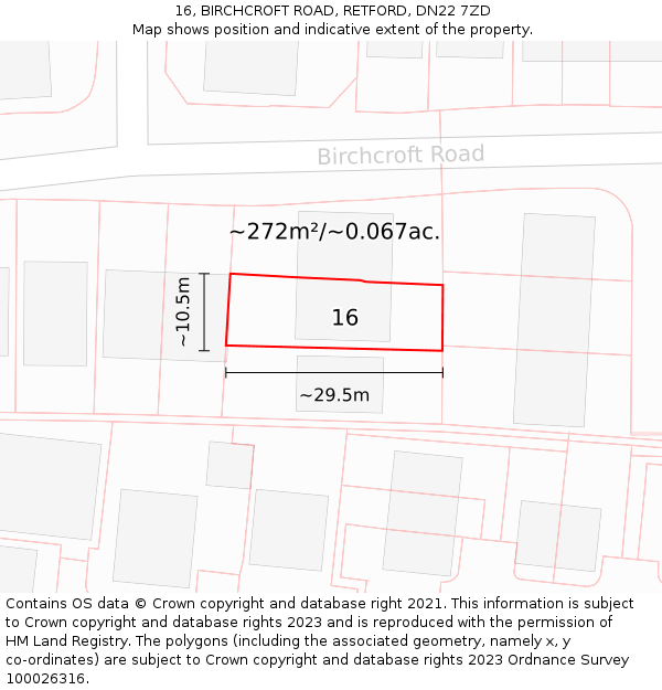 16, BIRCHCROFT ROAD, RETFORD, DN22 7ZD: Plot and title map