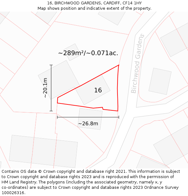 16, BIRCHWOOD GARDENS, CARDIFF, CF14 1HY: Plot and title map