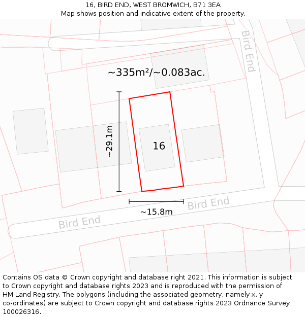 16, BIRD END, WEST BROMWICH, B71 3EA: Plot and title map