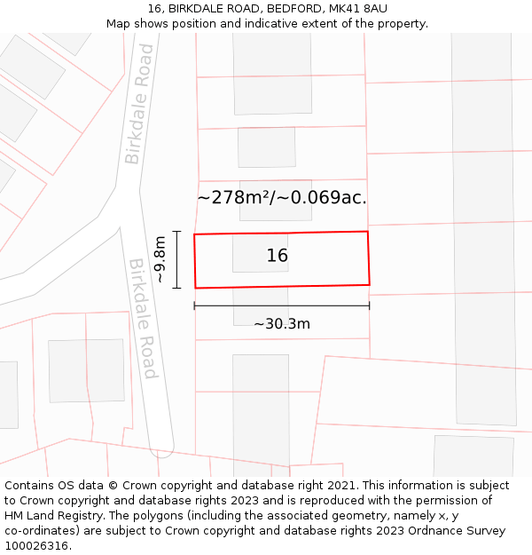 16, BIRKDALE ROAD, BEDFORD, MK41 8AU: Plot and title map