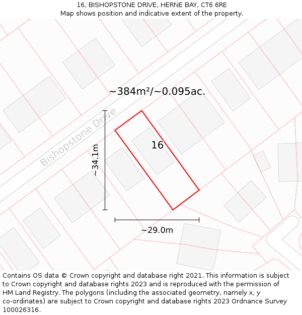 16, BISHOPSTONE DRIVE, HERNE BAY, CT6 6RE: Plot and title map