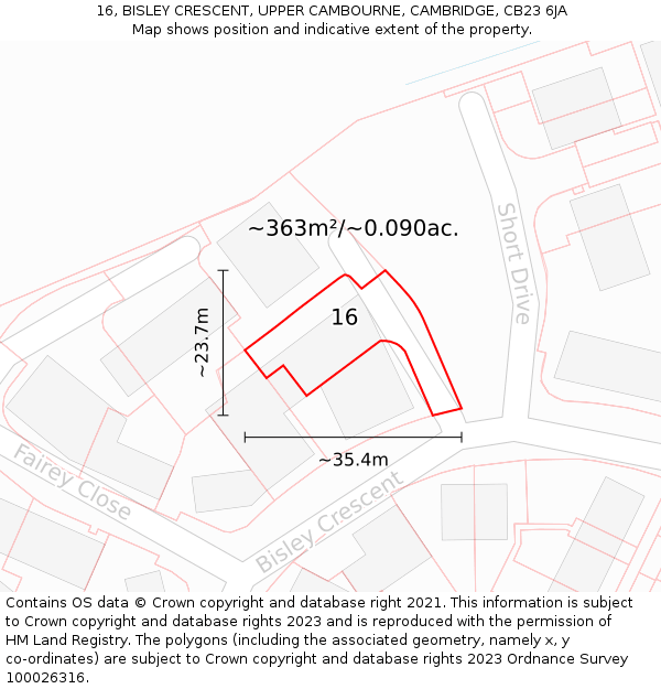 16, BISLEY CRESCENT, UPPER CAMBOURNE, CAMBRIDGE, CB23 6JA: Plot and title map