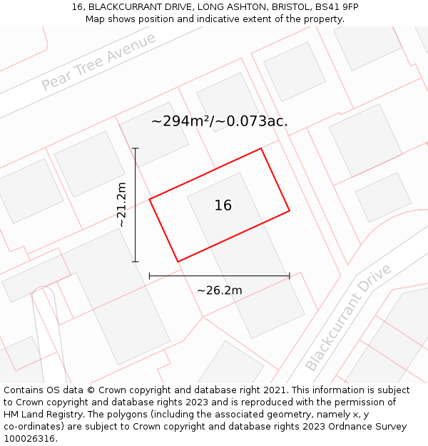 16, BLACKCURRANT DRIVE, LONG ASHTON, BRISTOL, BS41 9FP: Plot and title map