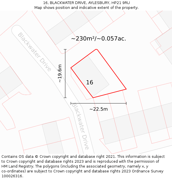 16, BLACKWATER DRIVE, AYLESBURY, HP21 9RU: Plot and title map