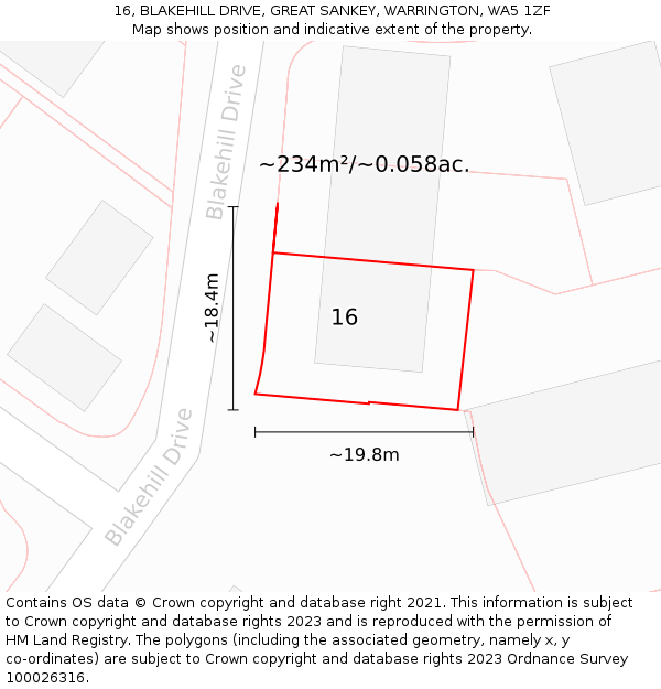 16, BLAKEHILL DRIVE, GREAT SANKEY, WARRINGTON, WA5 1ZF: Plot and title map