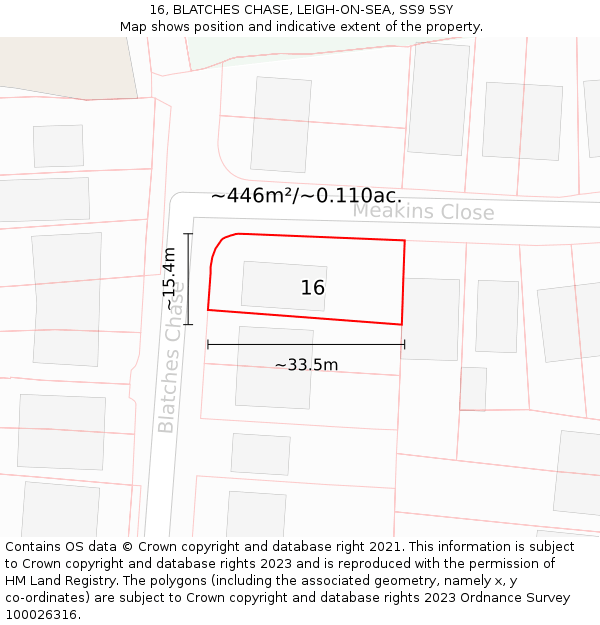 16, BLATCHES CHASE, LEIGH-ON-SEA, SS9 5SY: Plot and title map