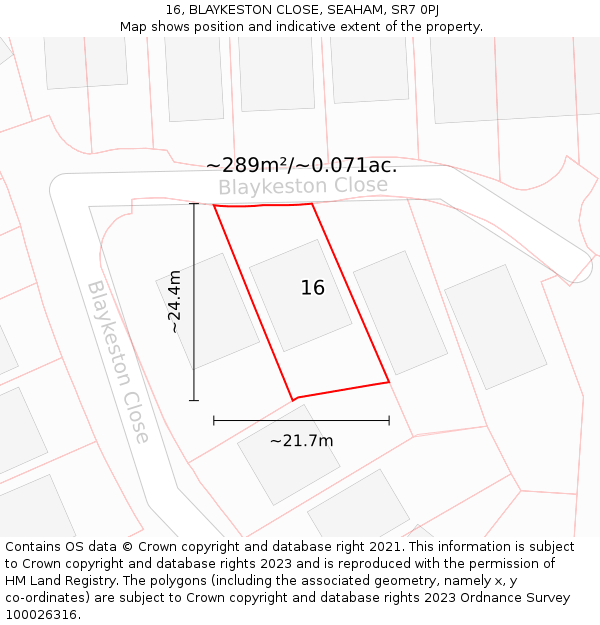 16, BLAYKESTON CLOSE, SEAHAM, SR7 0PJ: Plot and title map