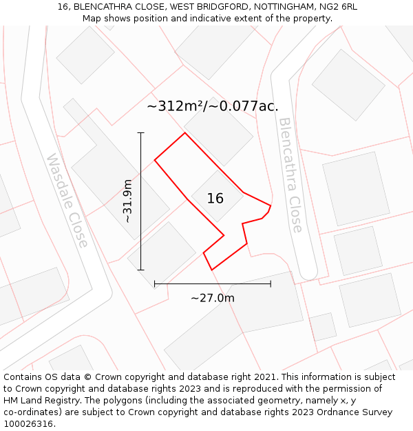 16, BLENCATHRA CLOSE, WEST BRIDGFORD, NOTTINGHAM, NG2 6RL: Plot and title map