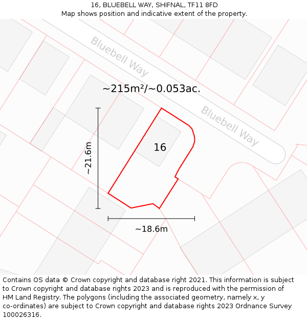 16, BLUEBELL WAY, SHIFNAL, TF11 8FD: Plot and title map