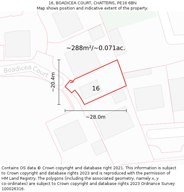 16, BOADICEA COURT, CHATTERIS, PE16 6BN: Plot and title map