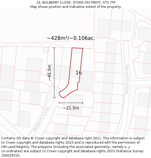 16, BOLBERRY CLOSE, STOKE-ON-TRENT, ST3 7FP: Plot and title map