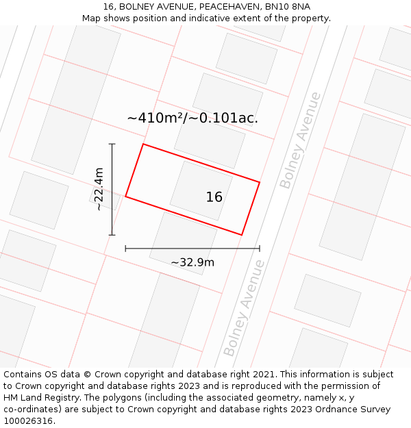 16, BOLNEY AVENUE, PEACEHAVEN, BN10 8NA: Plot and title map