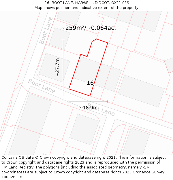 16, BOOT LANE, HARWELL, DIDCOT, OX11 0FS: Plot and title map