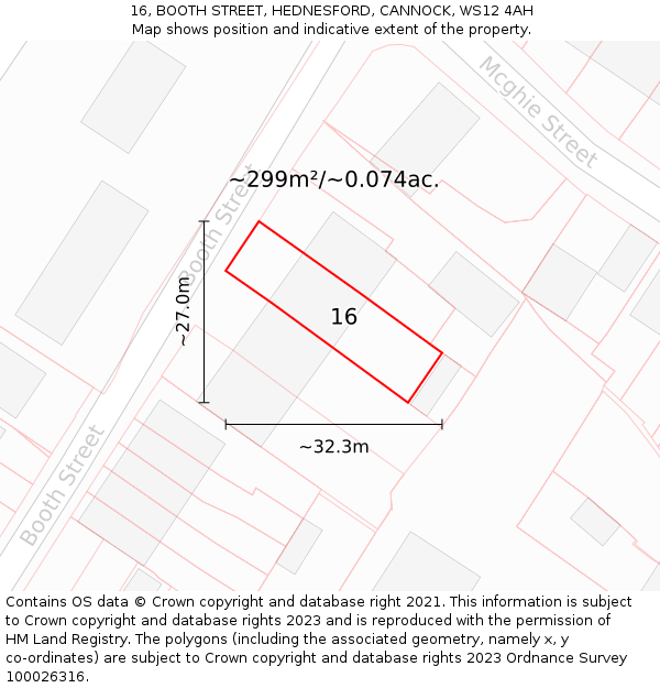 16, BOOTH STREET, HEDNESFORD, CANNOCK, WS12 4AH: Plot and title map