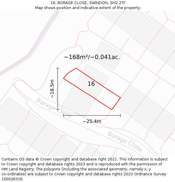 16, BORAGE CLOSE, SWINDON, SN2 2TF: Plot and title map