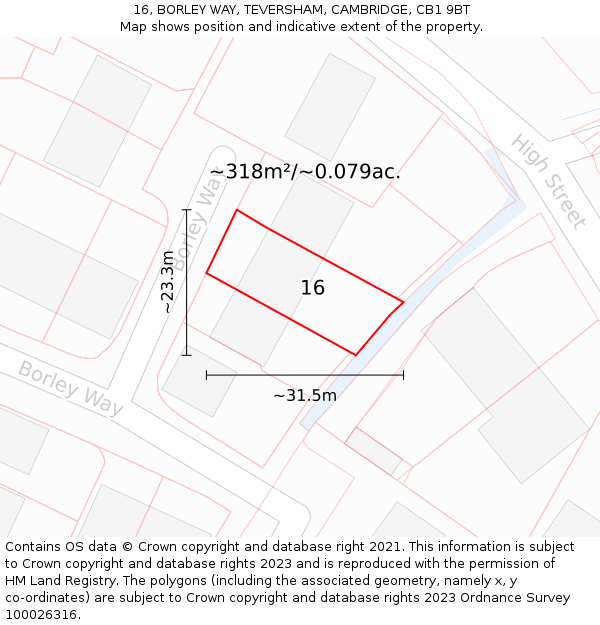 16, BORLEY WAY, TEVERSHAM, CAMBRIDGE, CB1 9BT: Plot and title map