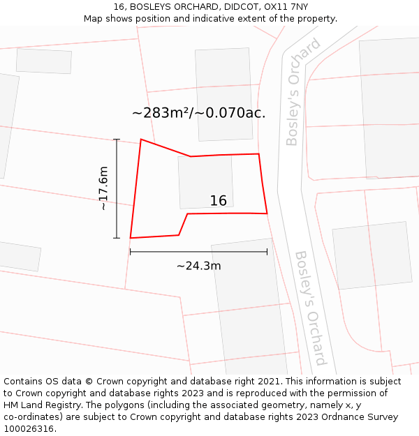 16, BOSLEYS ORCHARD, DIDCOT, OX11 7NY: Plot and title map