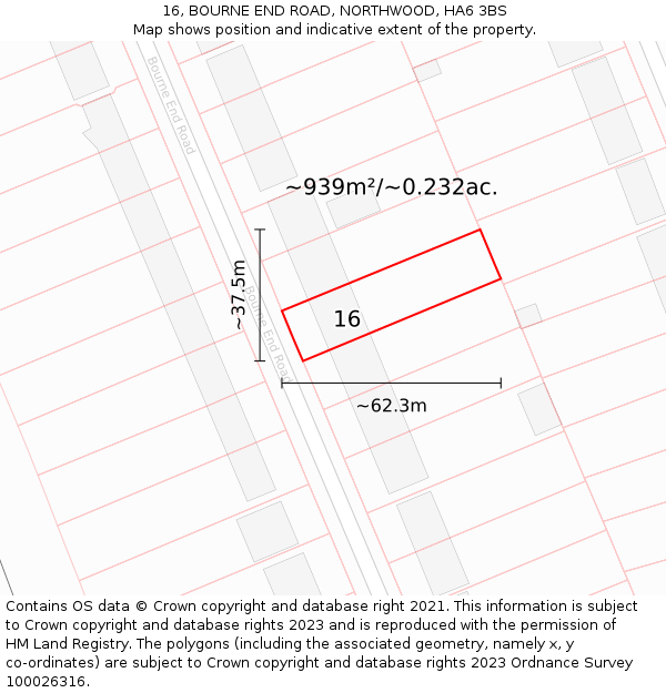 16, BOURNE END ROAD, NORTHWOOD, HA6 3BS: Plot and title map