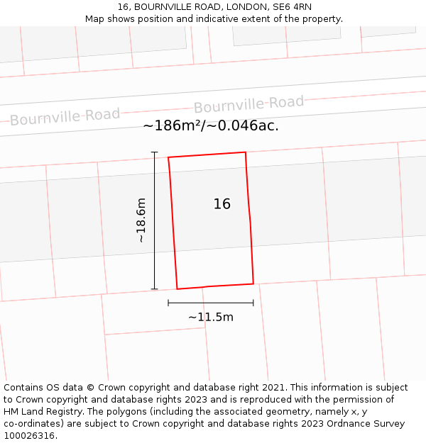 16, BOURNVILLE ROAD, LONDON, SE6 4RN: Plot and title map