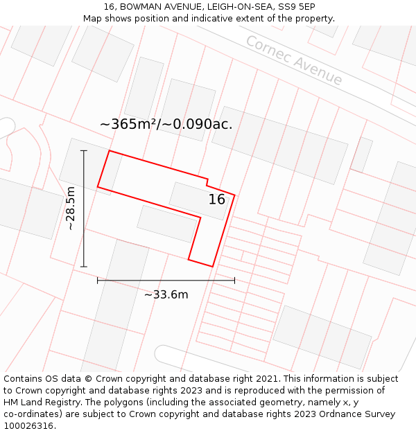 16, BOWMAN AVENUE, LEIGH-ON-SEA, SS9 5EP: Plot and title map