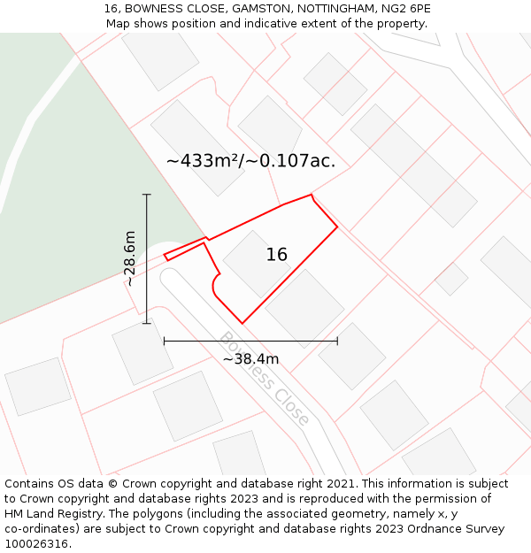 16, BOWNESS CLOSE, GAMSTON, NOTTINGHAM, NG2 6PE: Plot and title map