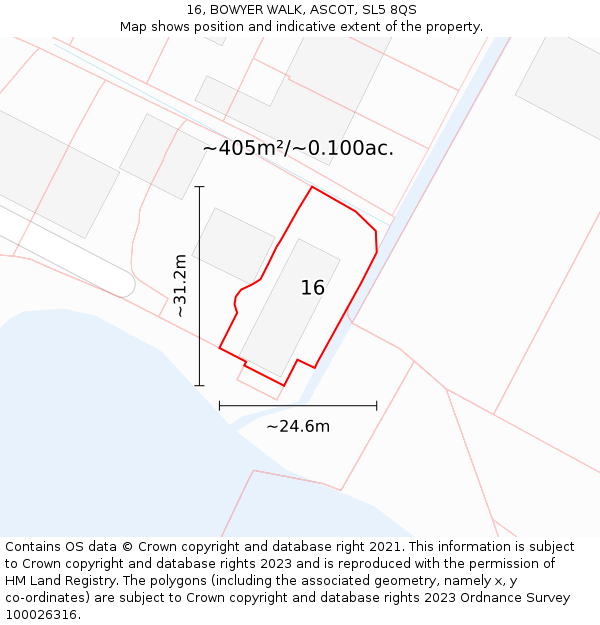 16, BOWYER WALK, ASCOT, SL5 8QS: Plot and title map