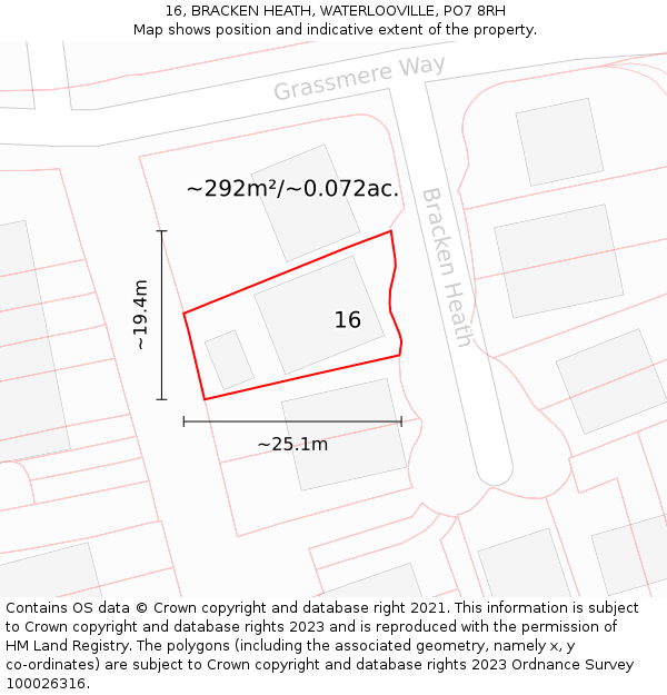 16, BRACKEN HEATH, WATERLOOVILLE, PO7 8RH: Plot and title map