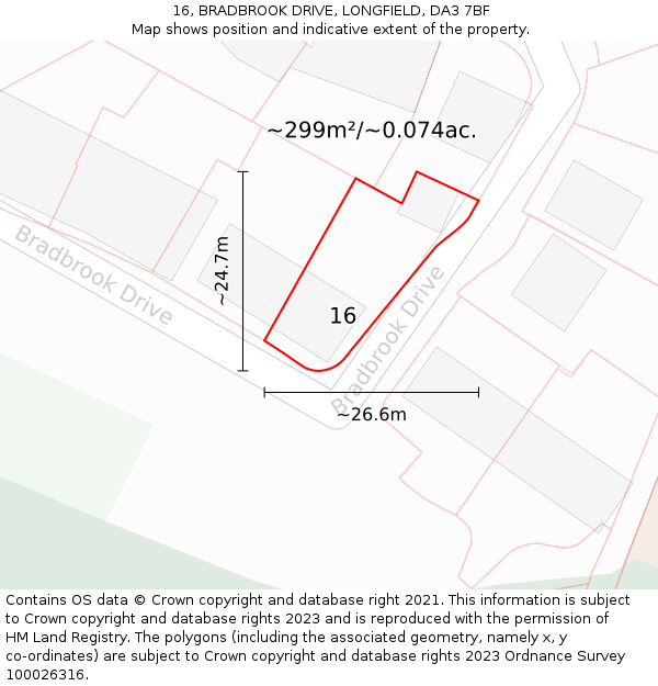 16, BRADBROOK DRIVE, LONGFIELD, DA3 7BF: Plot and title map