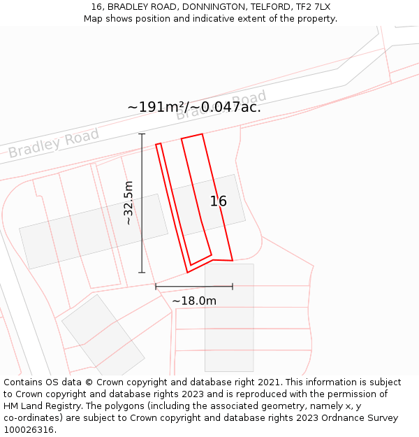 16, BRADLEY ROAD, DONNINGTON, TELFORD, TF2 7LX: Plot and title map