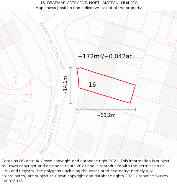 16, BRAEMAR CRESCENT, NORTHAMPTON, NN4 0FG: Plot and title map