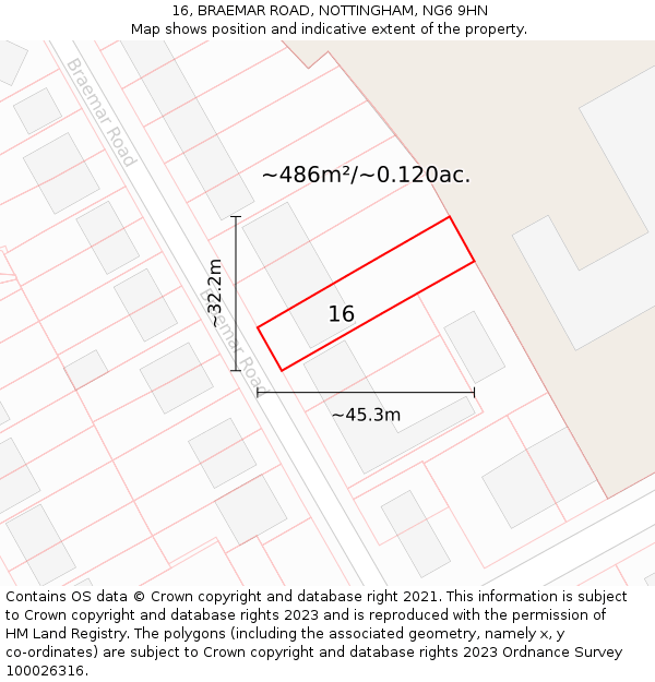 16, BRAEMAR ROAD, NOTTINGHAM, NG6 9HN: Plot and title map