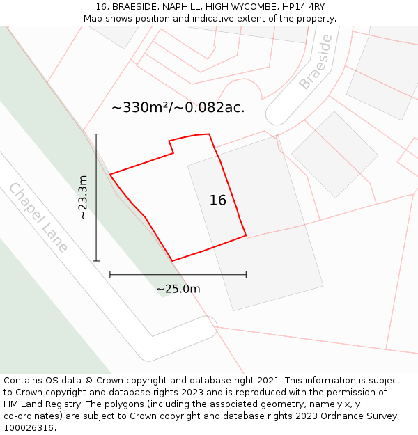 16, BRAESIDE, NAPHILL, HIGH WYCOMBE, HP14 4RY: Plot and title map