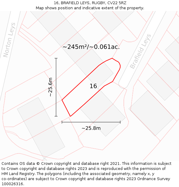 16, BRAFIELD LEYS, RUGBY, CV22 5RZ: Plot and title map