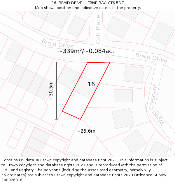 16, BRAID DRIVE, HERNE BAY, CT6 5DZ: Plot and title map