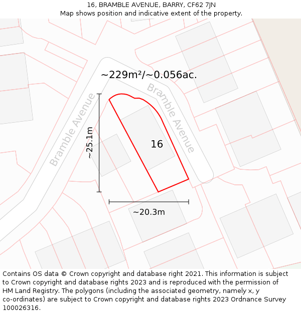 16, BRAMBLE AVENUE, BARRY, CF62 7JN: Plot and title map