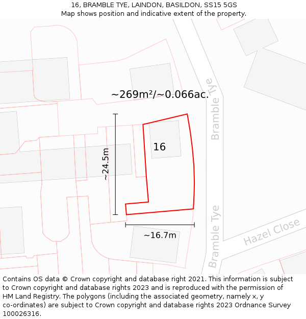 16, BRAMBLE TYE, LAINDON, BASILDON, SS15 5GS: Plot and title map