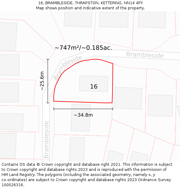 16, BRAMBLESIDE, THRAPSTON, KETTERING, NN14 4PY: Plot and title map