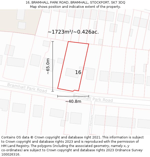 16, BRAMHALL PARK ROAD, BRAMHALL, STOCKPORT, SK7 3DQ: Plot and title map